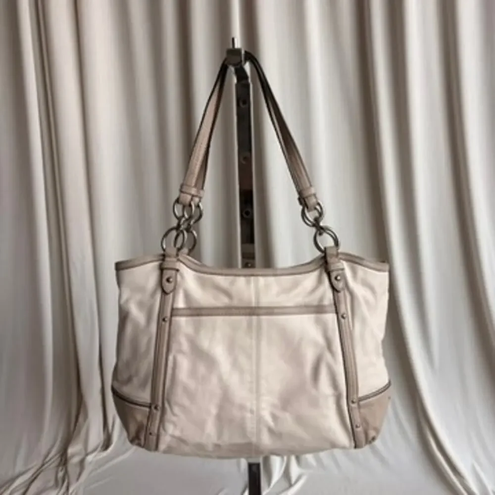 Vintage Coach Alexandra F20812 Cream & Taupe Leather Shoulder Tote